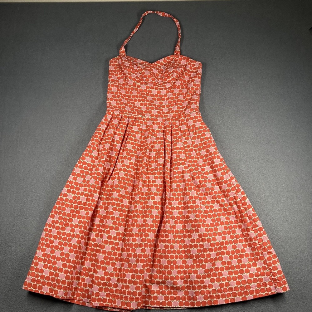 Bea & Dot Dress Womens Small Red Apple Print Fit Flare Sweetheart Sundress